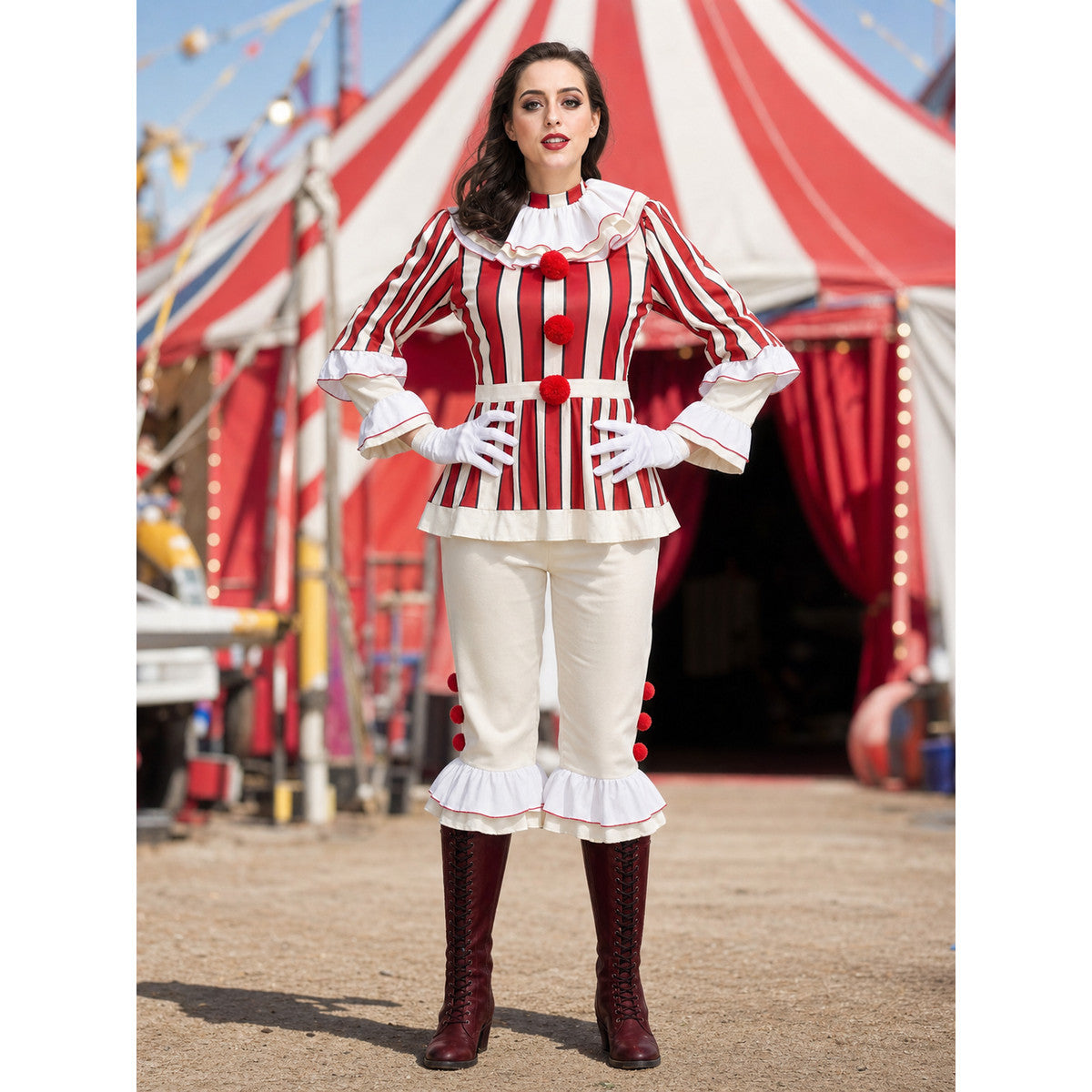 Striped Pennywise Clown Carnival Costume lifestyle view
