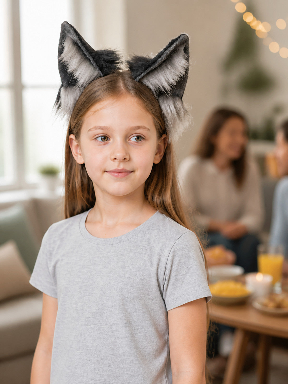 Gray and White Wolf Ears Carnival Headband lifestyle view