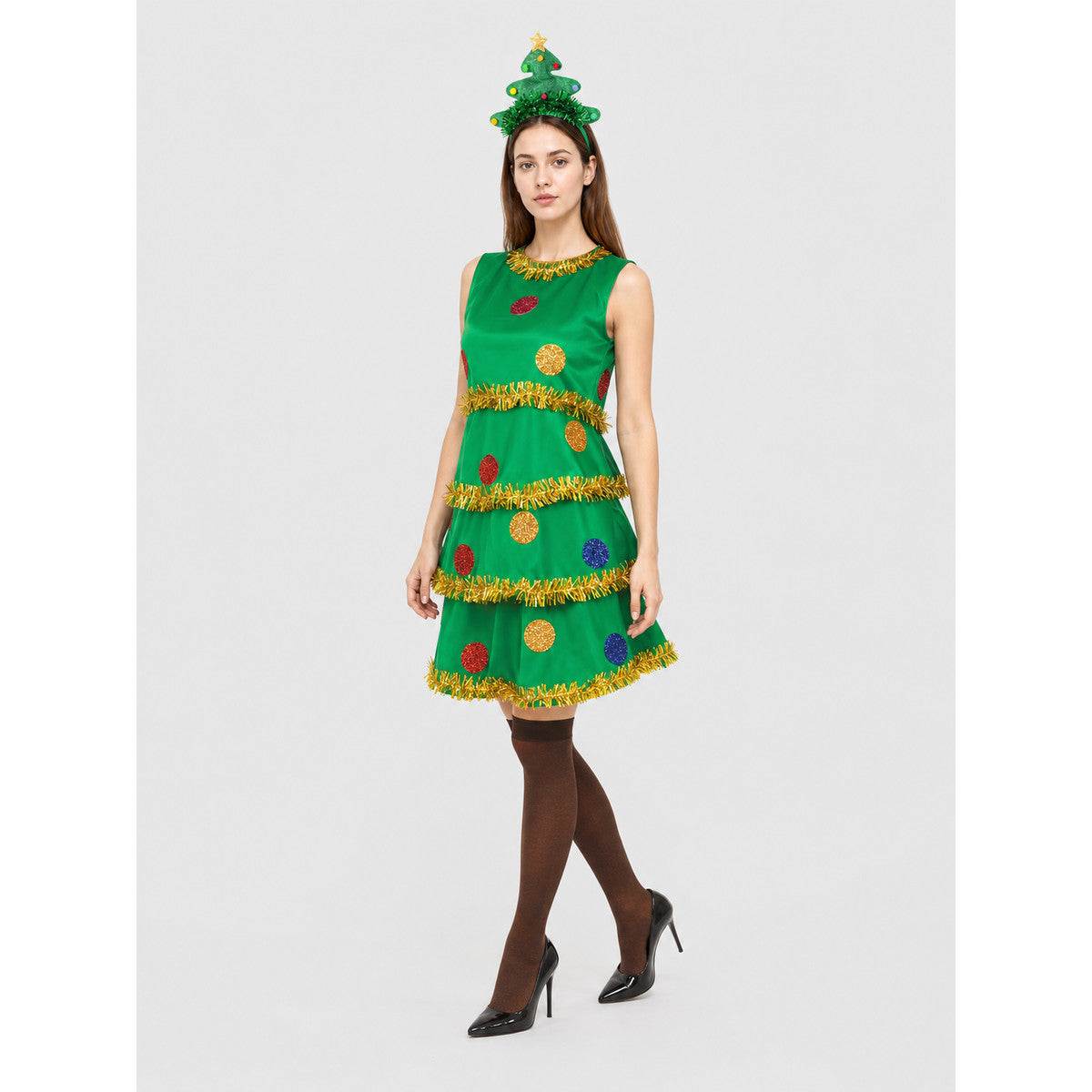 Christmas Tree Costume with Layered Skirt and Decorations
