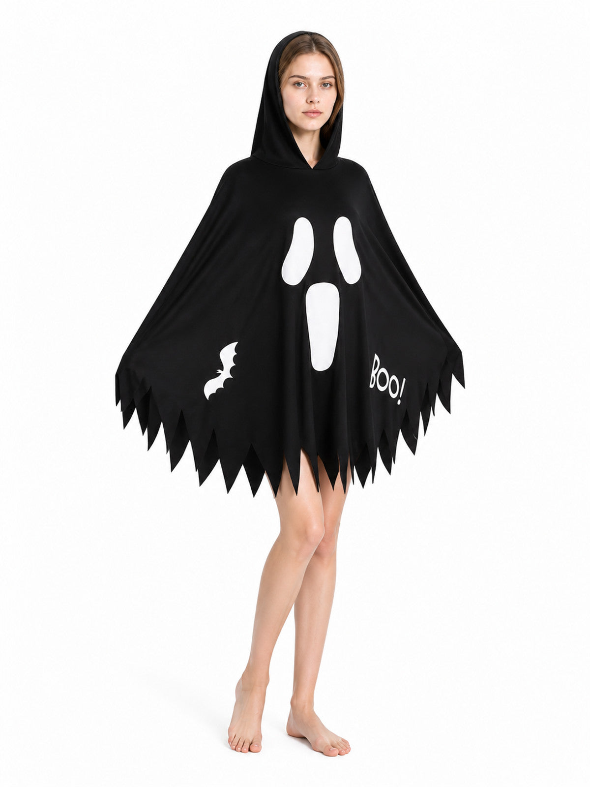 Halloween Hooded Cape with Ghost Print Costume Capes detail