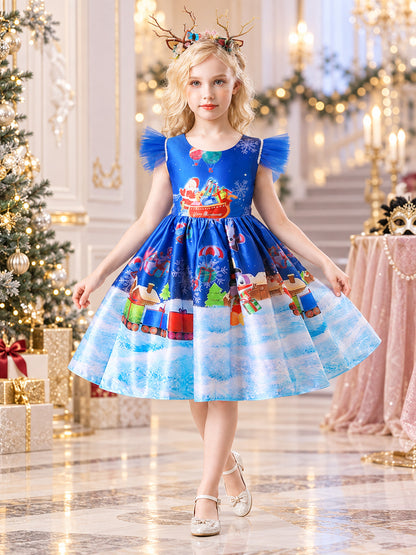 Kids' Holiday Dress with Christmas Print