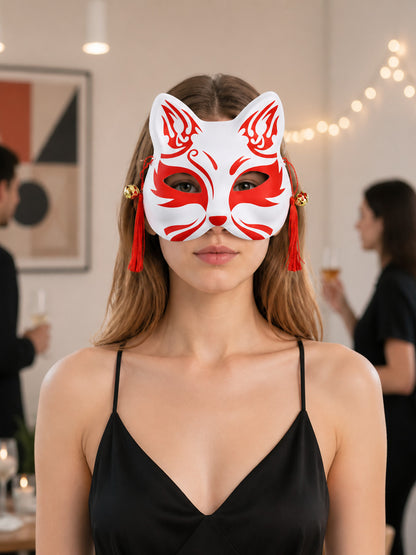 White Fox Carnival Mask with Red Ornament lifestyle view