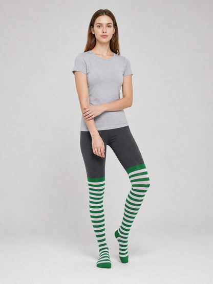 Green-and-White Striped Knee-High Socks, Pair product detail