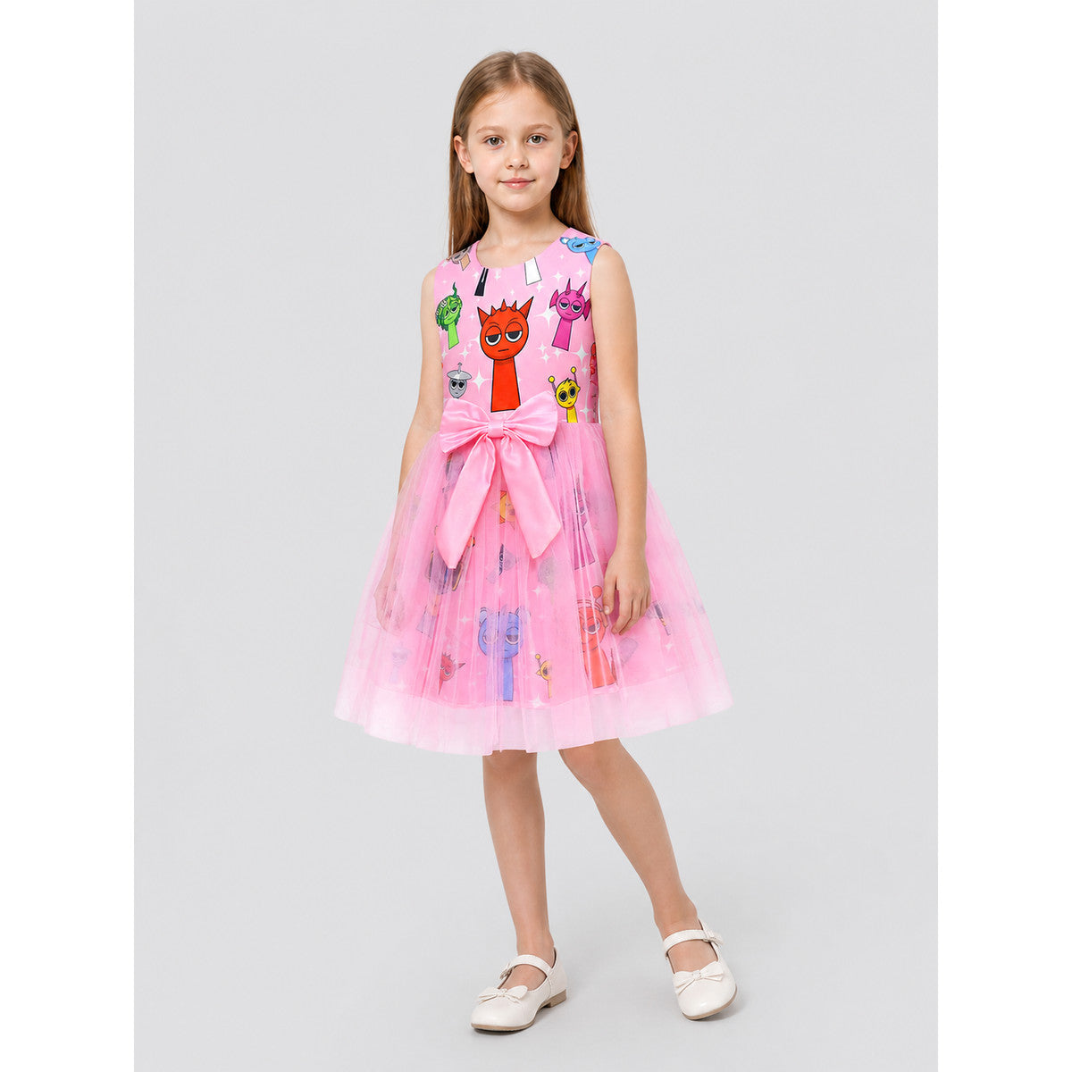 Girls' Puffy Tutu Dress with Cartoon Print and Pink Bow Costume Dresses detail