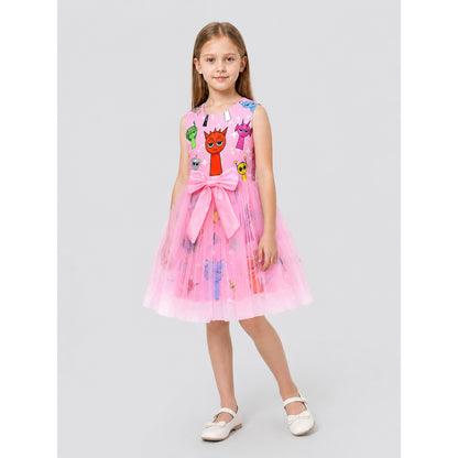 Girls' Puffy Tutu Dress with Cartoon Print and Pink Bow Costume Dresses detail