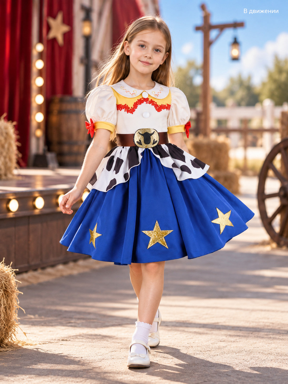 Children's Carnival Dress with a Full Blue Skirt lifestyle view