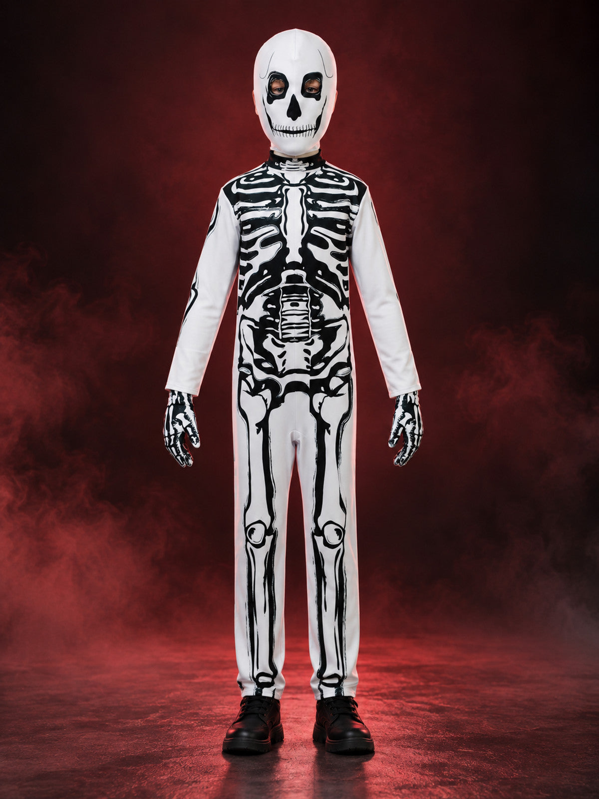 Skeleton Halloween Costume: White Jumpsuit, Skull Mask