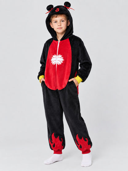 Kids' Flannel Hooded Pajama Jumpsuit with Ears