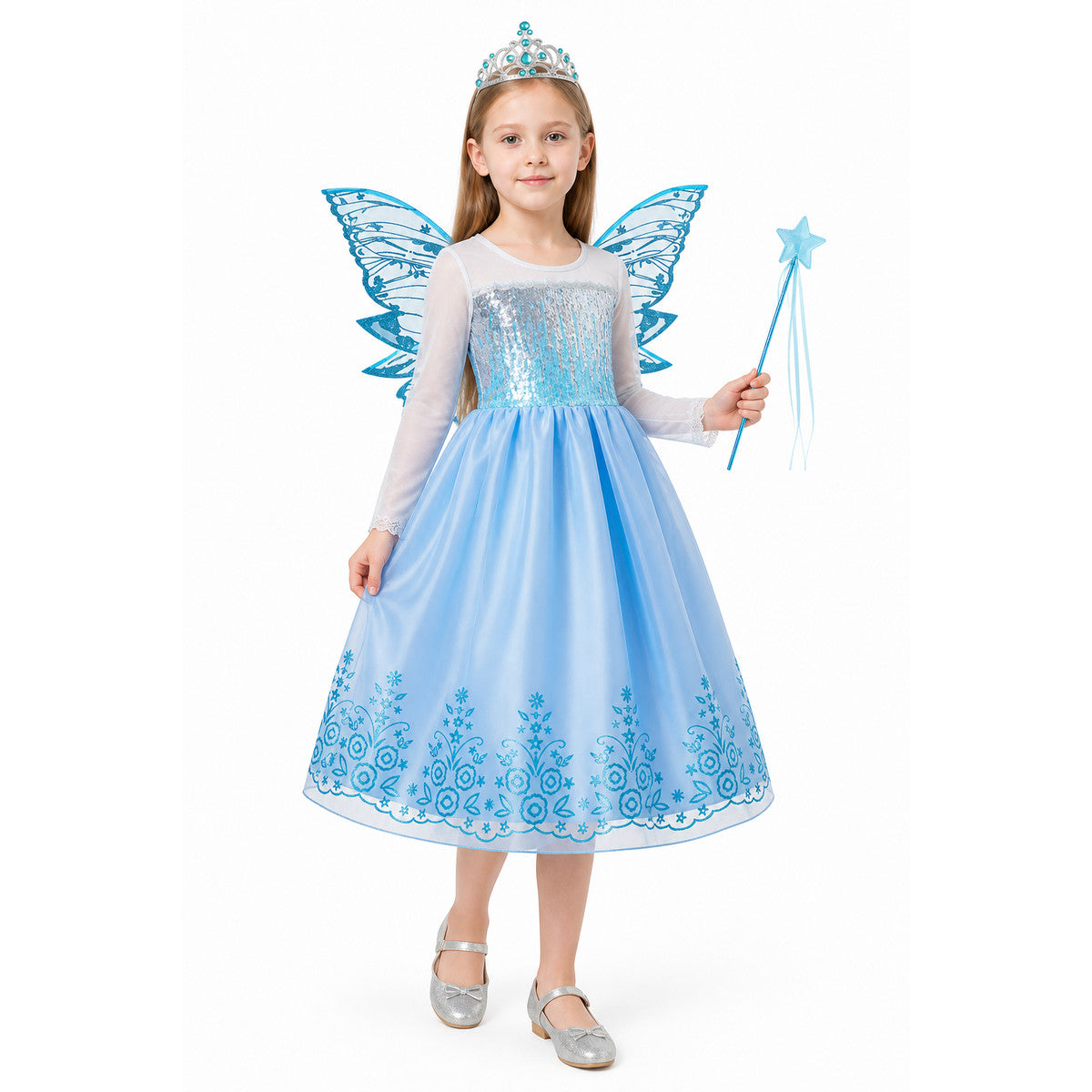 Princess Costume with Sequins, Butterfly Wings, and Crown Costume Headwear detail