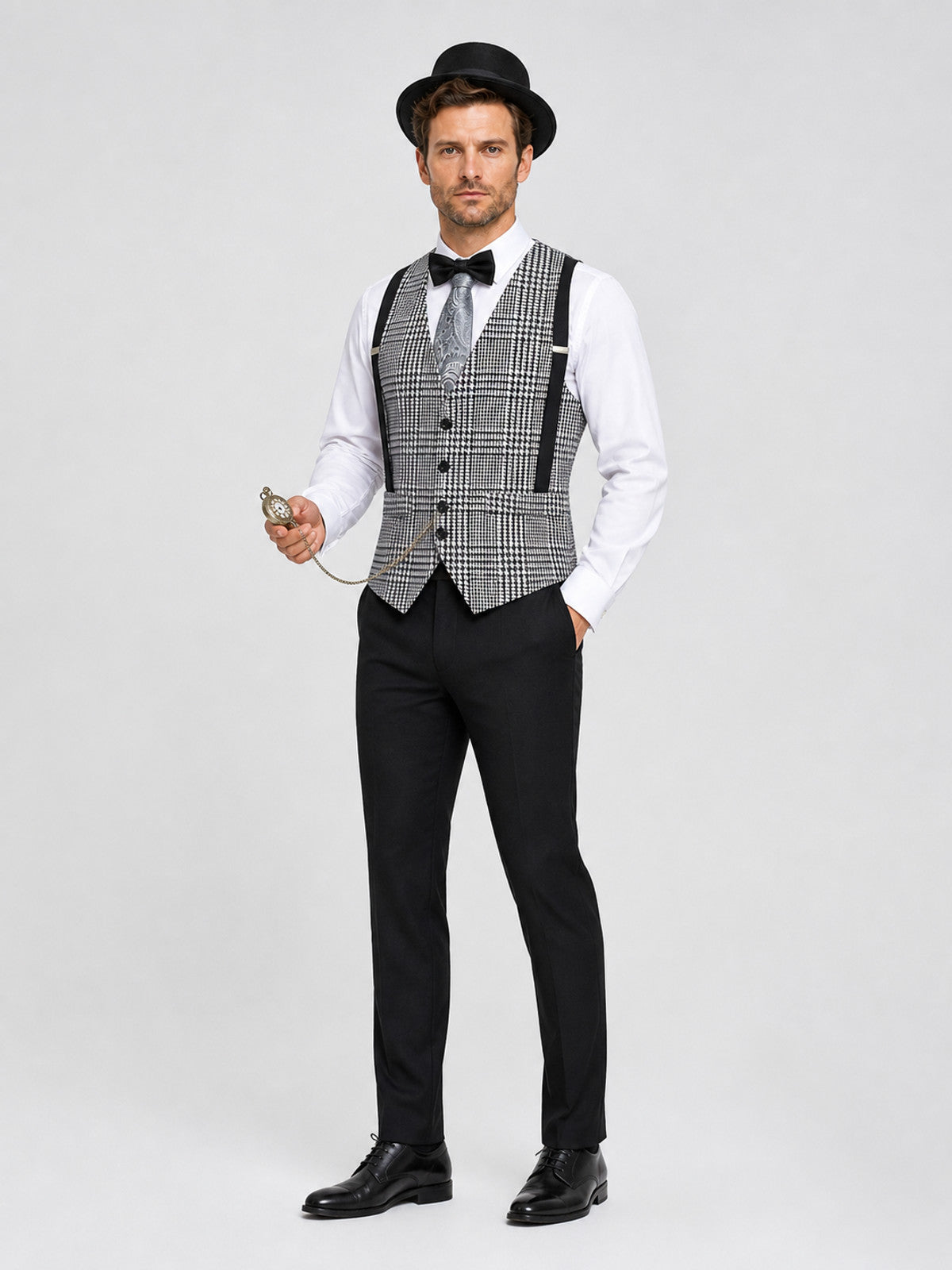 Set: Vest and Accessories, Black and White Houndstooth Costume Accessories detail