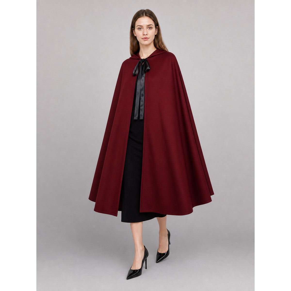 Long Burgundy Carnival Cloak with Hood