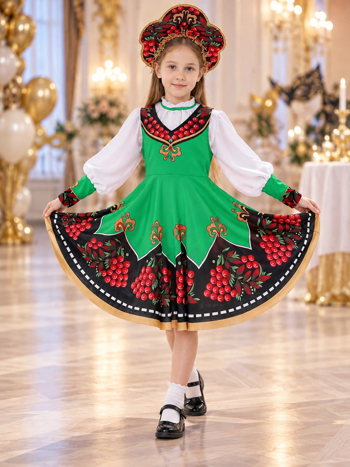 Children's Russian Folk Costume Green with Headpiece