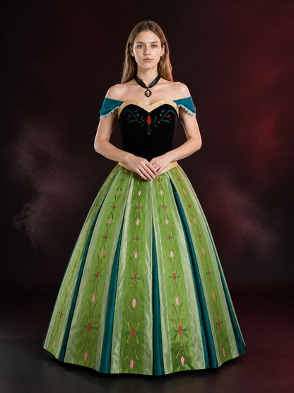 Adult Anna Princess Costume Set, Embroidered Top, Skirt And Necklace