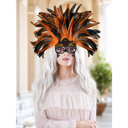 Carnival headdress with feathers and a mask lifestyle view 2