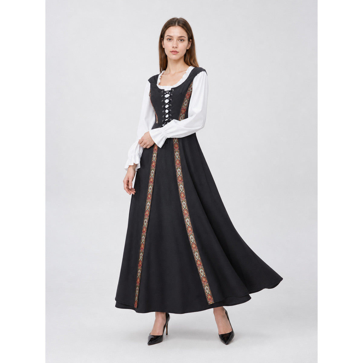 Historical Costume with Lacing and Colorful Trim