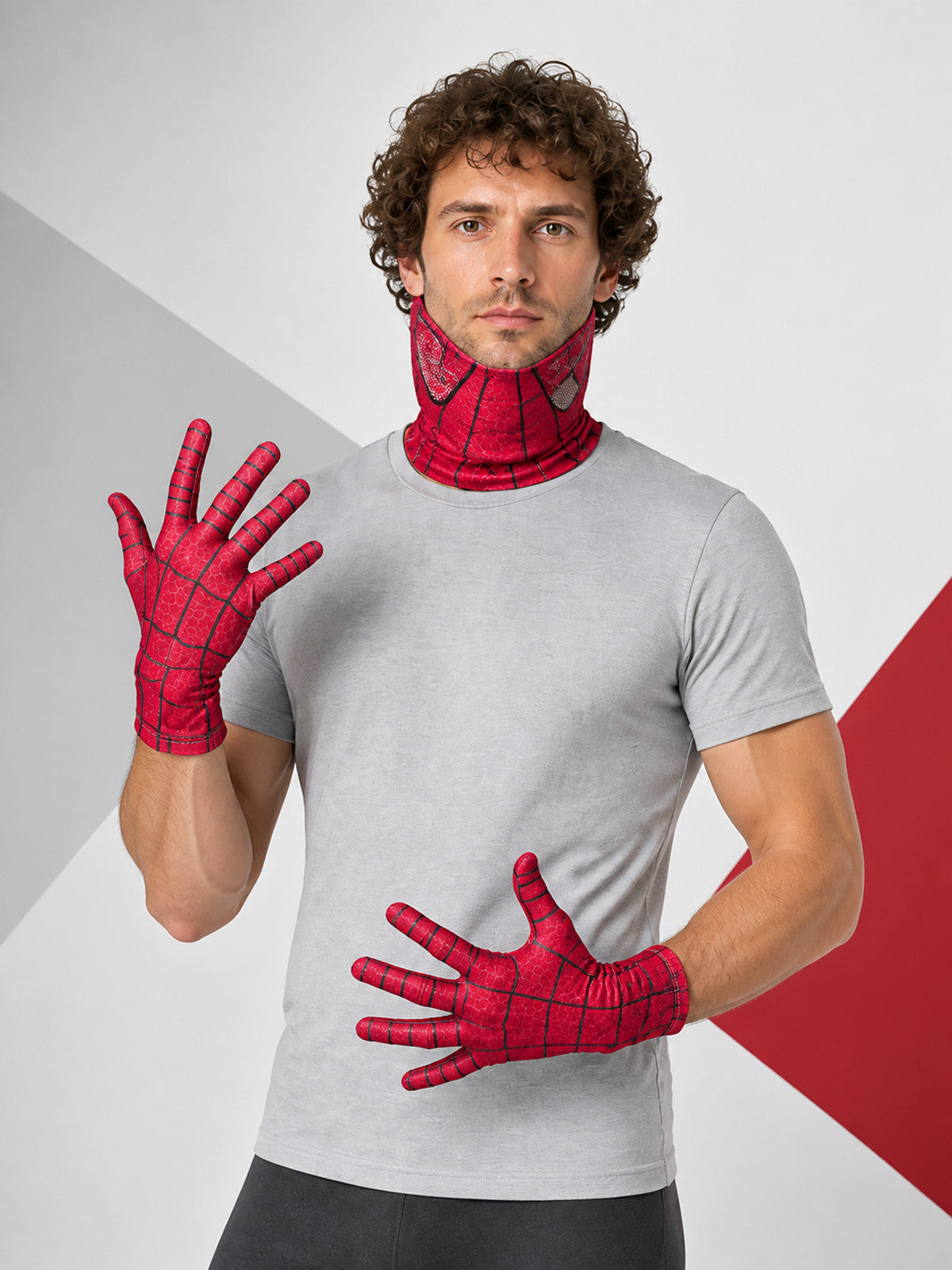 Red Carnival Mask with Gloves and Spiderweb Pattern