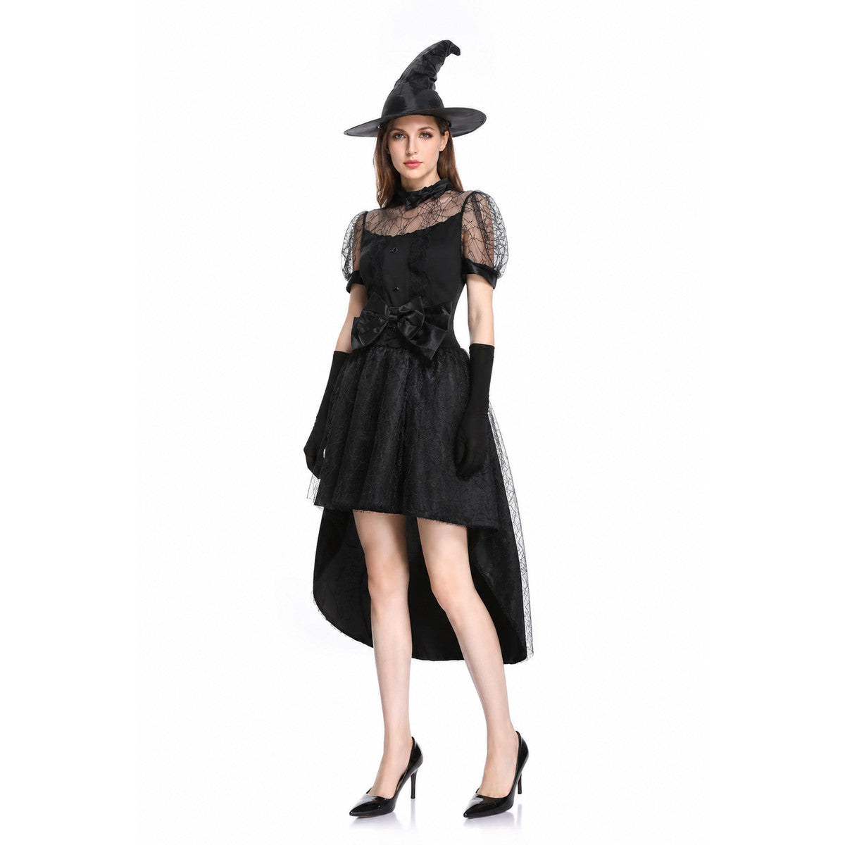 Black Witch Costume with Full Skirt and Asymmetrical Hem Costumes detail