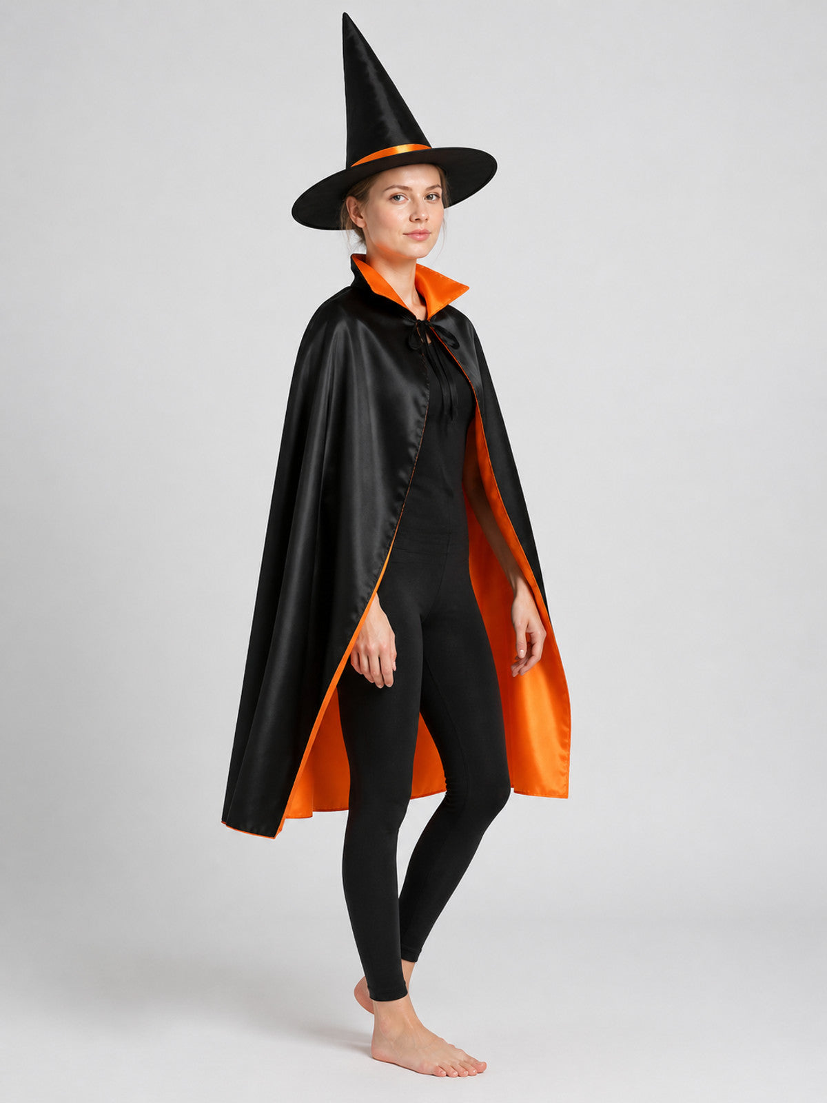 Carnival Costume: Cape and Hat, Black and Orange side view
