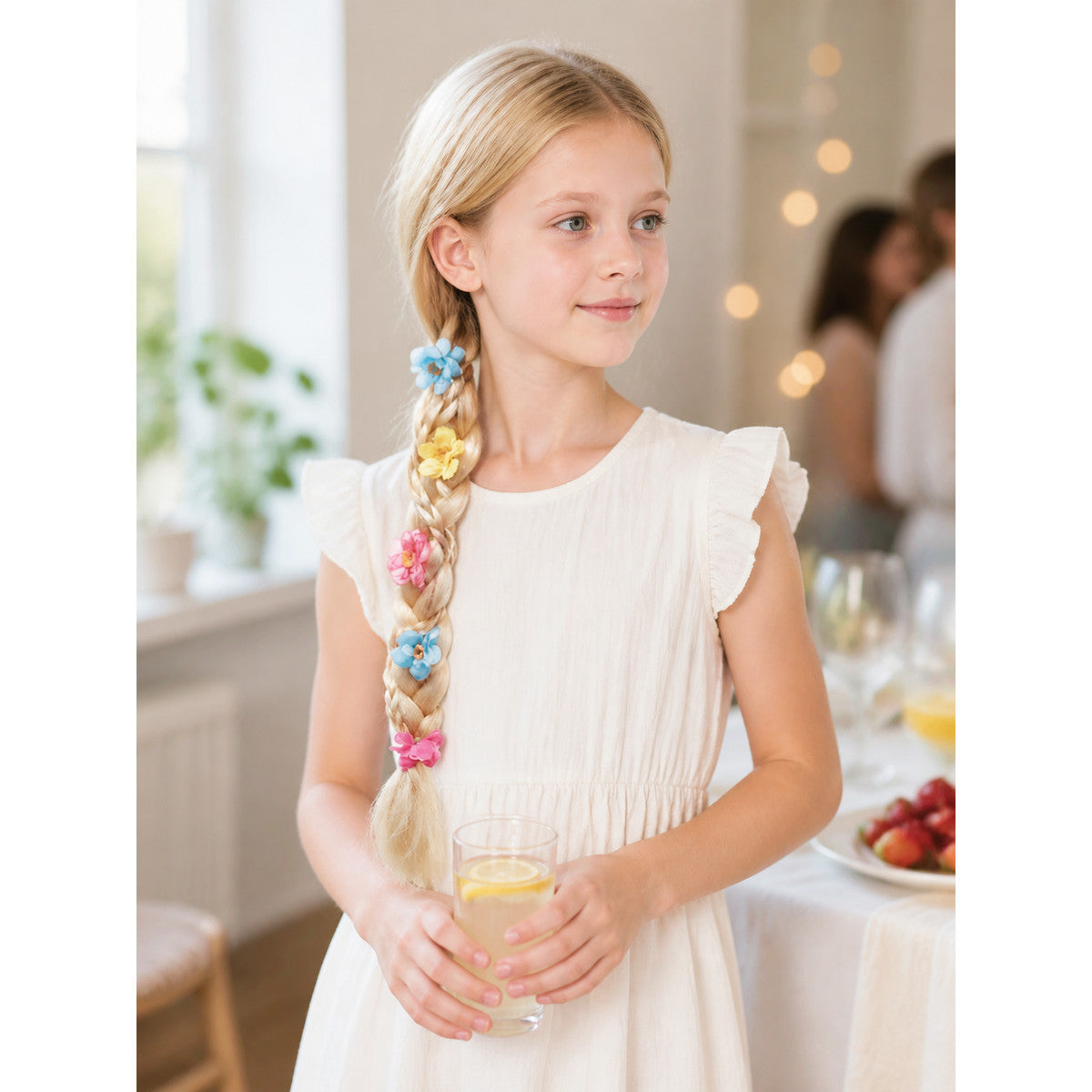 Carnival Wig with Braid and Flowers for Halloween and Cosplay lifestyle view