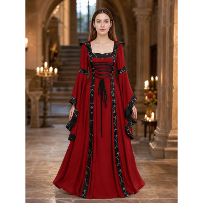 Gothic Medieval Hooded Lace-Up Dress lifestyle view