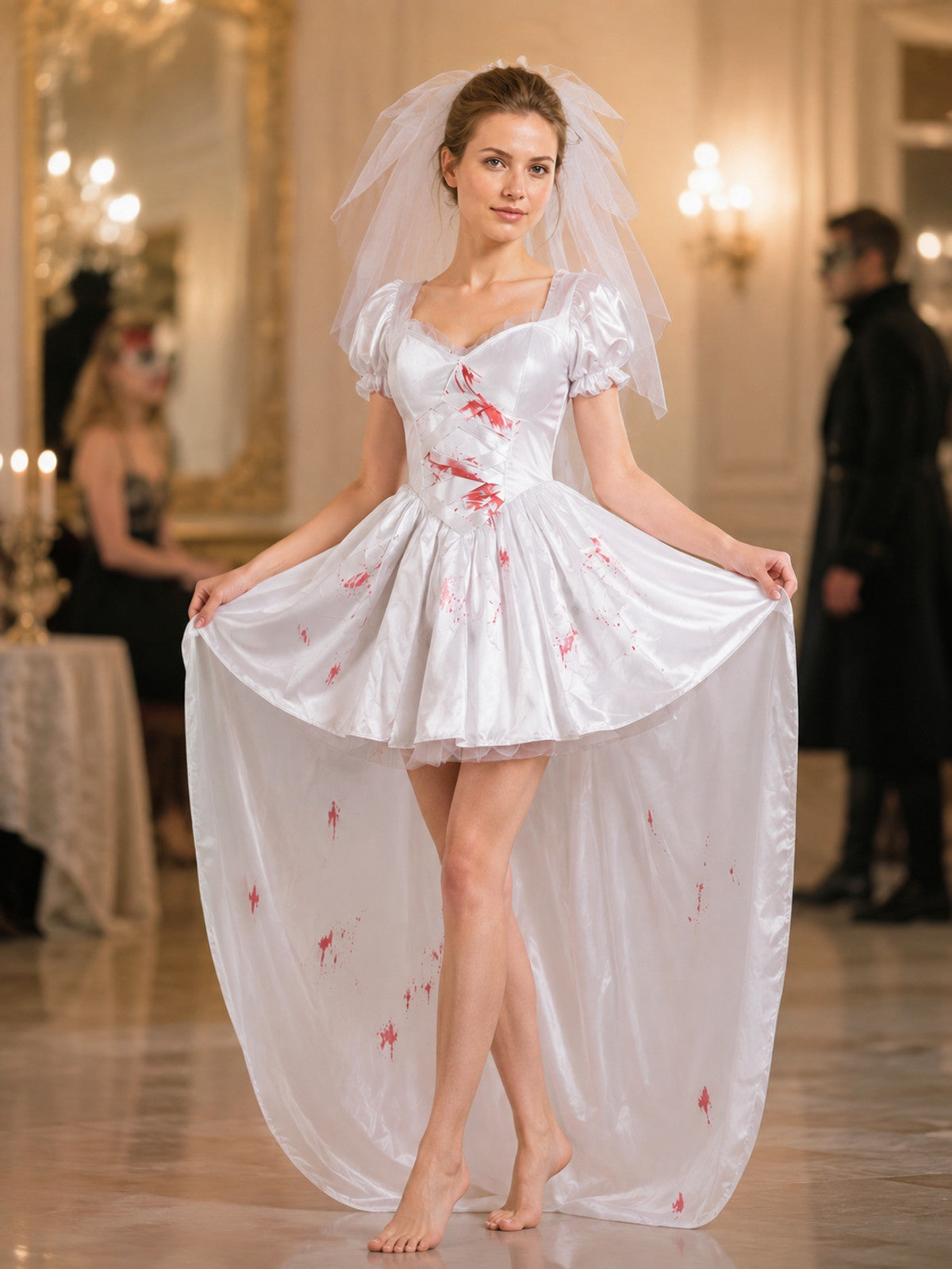 Vampire Bride Costume Dress with Veil