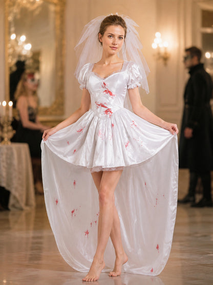 Vampire Bride Costume Dress with Veil