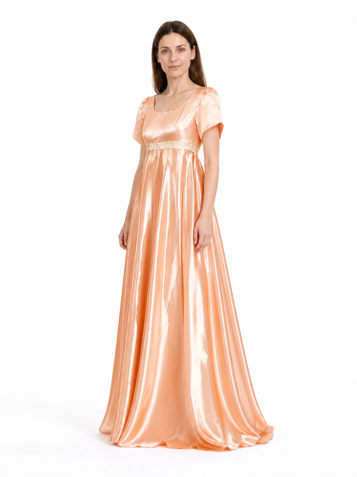 Orange Dress with Puff Sleeves and a High Waist