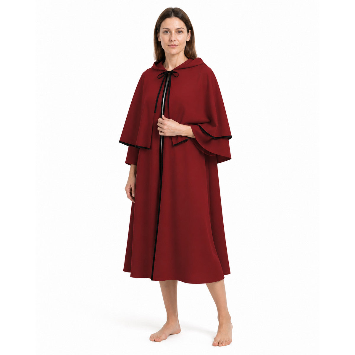 Burgundy Medieval Cloak with Hood for Halloween Costume Capes detail