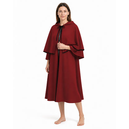 Burgundy Medieval Cloak with Hood for Halloween Costume Capes detail