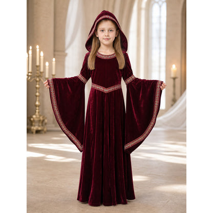 Halloween Vampire Costume — Burgundy Hooded Cloak lifestyle view