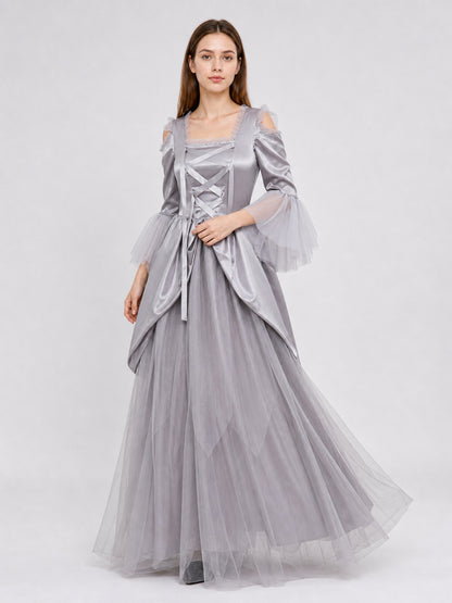 Gray Cloak Dress with Sleeves and Crisscross Lacing