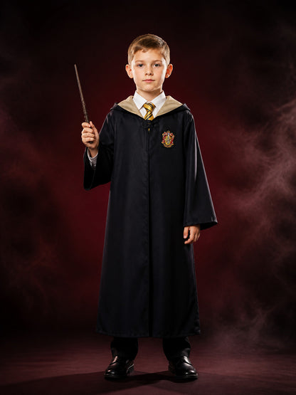 Children's Hufflepuff Wizard Robe Costume Set With Hooded Robe And Striped Tie main product view