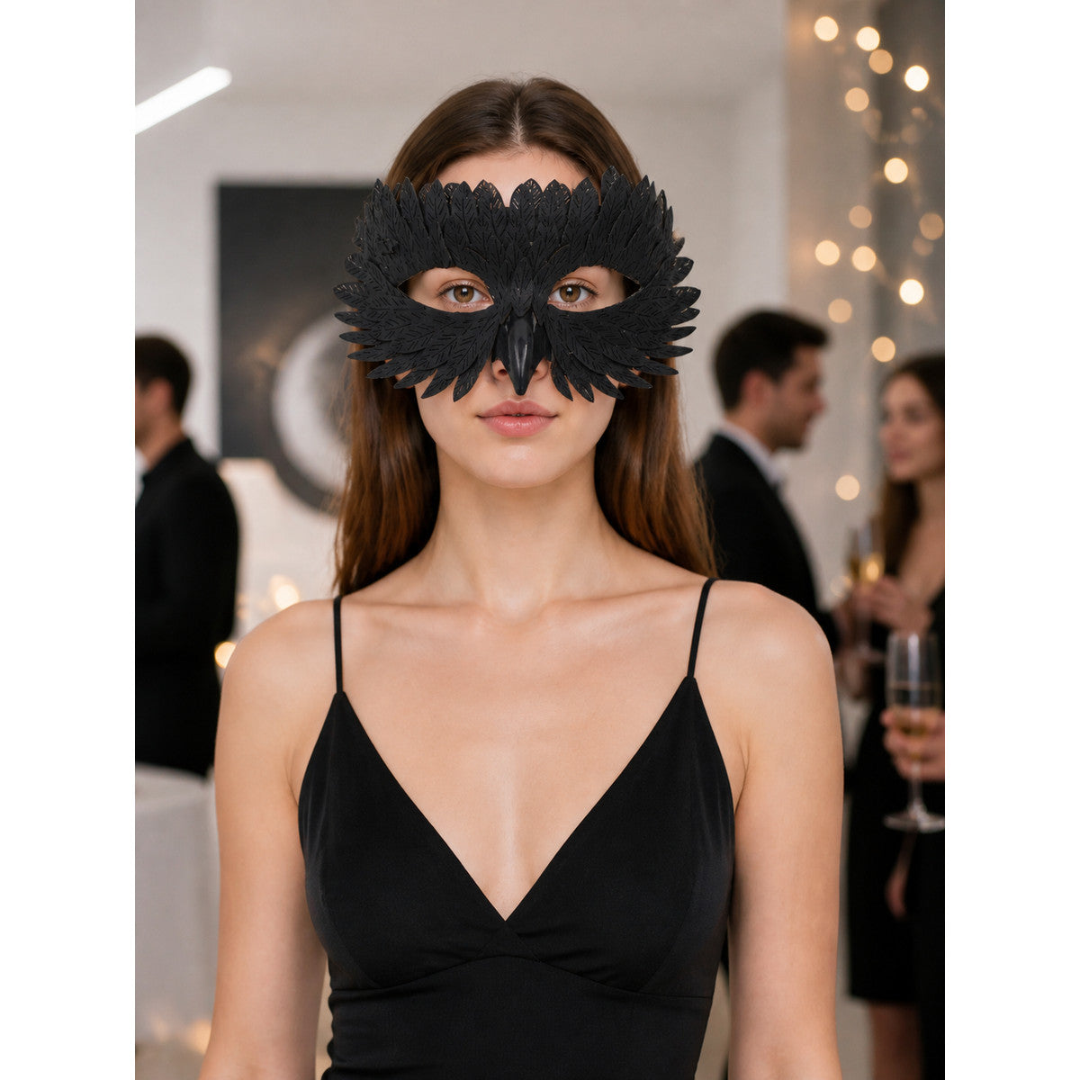 Black Carnival Mask with Beak for Halloween and Cosplay lifestyle view