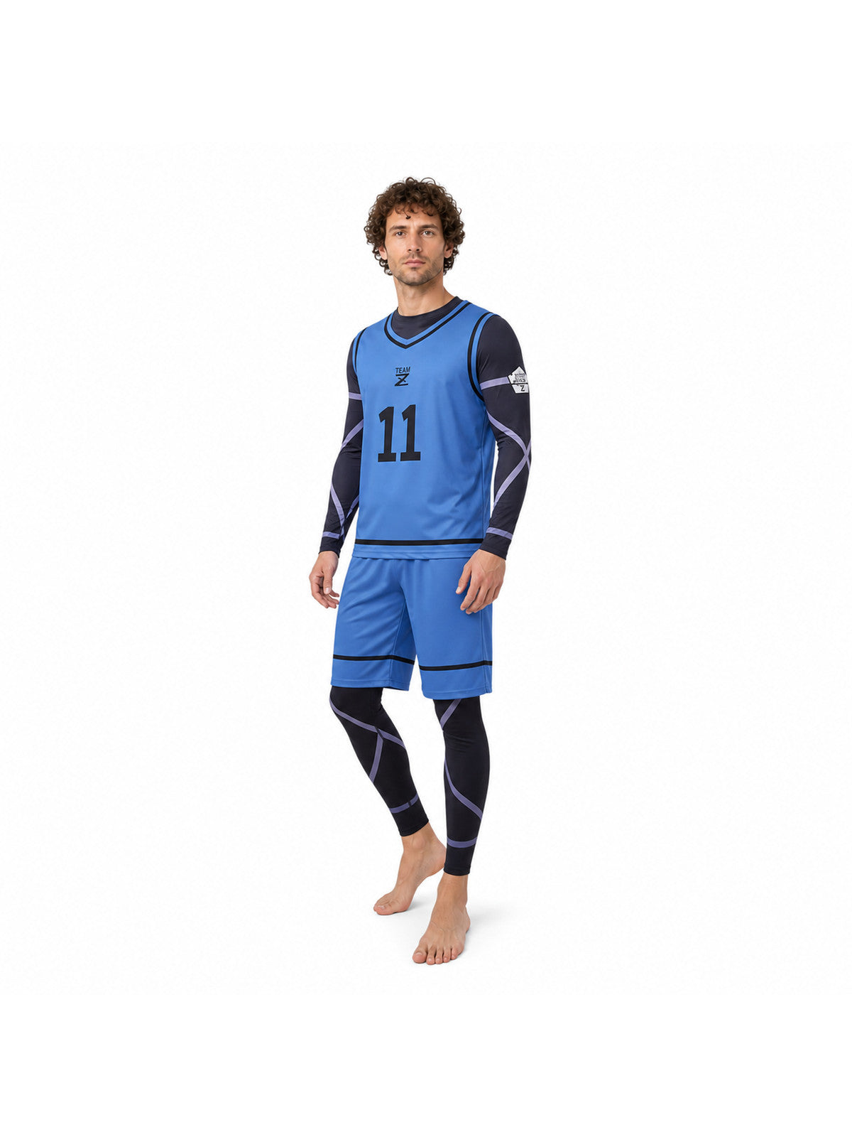 Blue and Black Sports Cosplay Costume with Number 11 Costumes detail