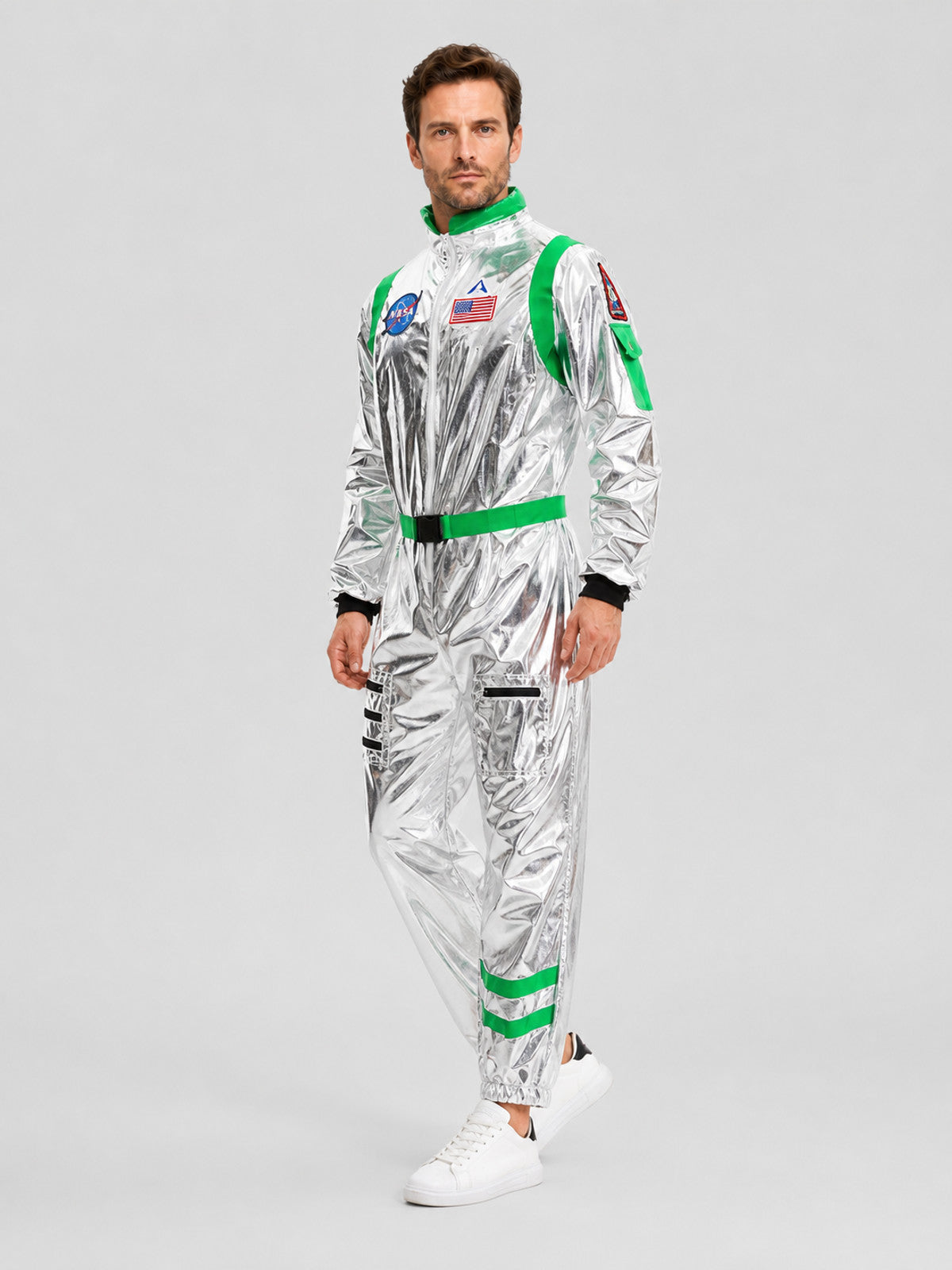 Silver and Green Astronaut Jumpsuit Costume Costumes detail