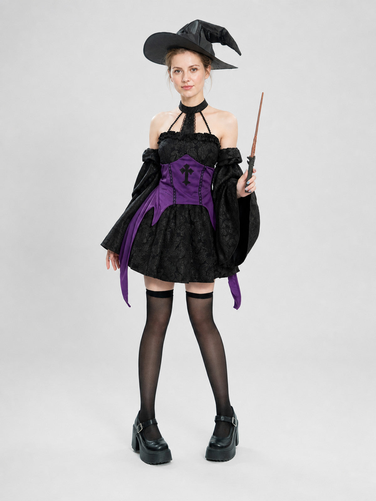 Black and Purple Witch Costume with Wide Sleeves Costumes detail