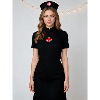 Black Nurse Costume for Halloween Masquerade lifestyle view