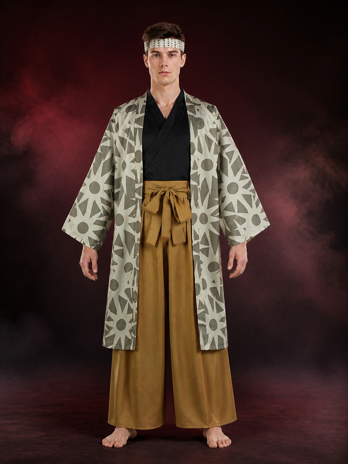 Demon Slayer Haganezuka Cosplay Costume Set with Gray Geometric Jacket and Polka main product view