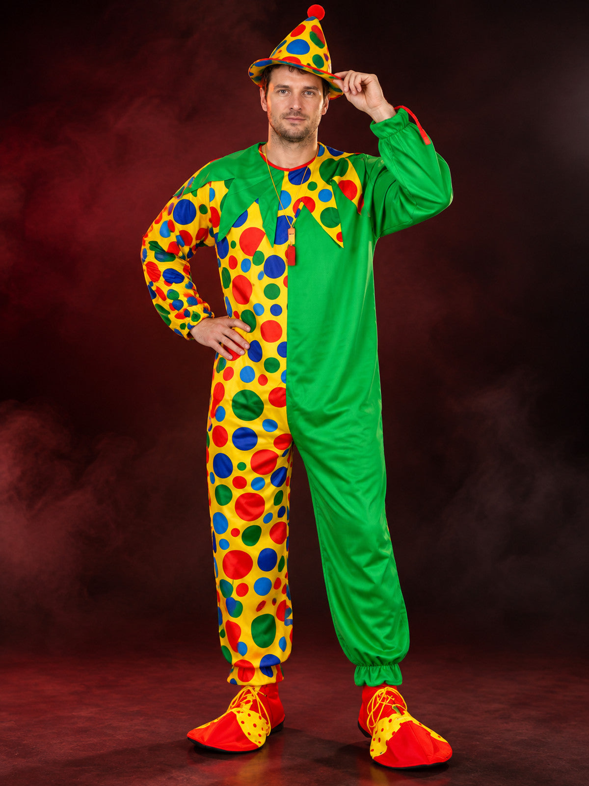 Green Polka Dot Clown Costume with Jumpsuit and Hat