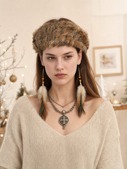 Brown Textured Plush Viking Hat