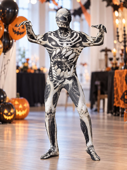 Halloween Skeleton and Skull Print Carnival Costume