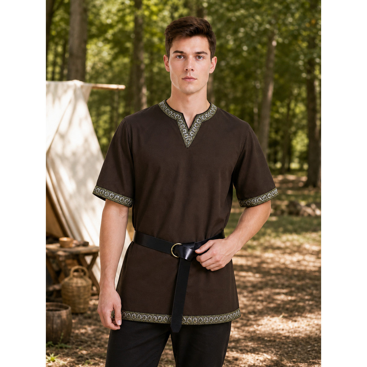 Medieval Tunic with V-Neck and Belt