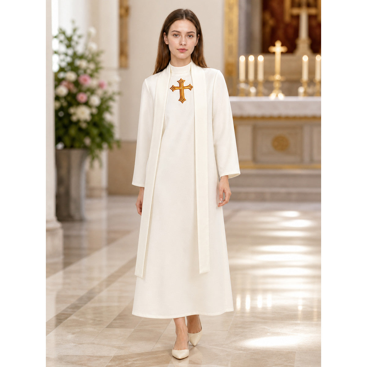 Cosplay Costume: White Cassock with Cross and Belt