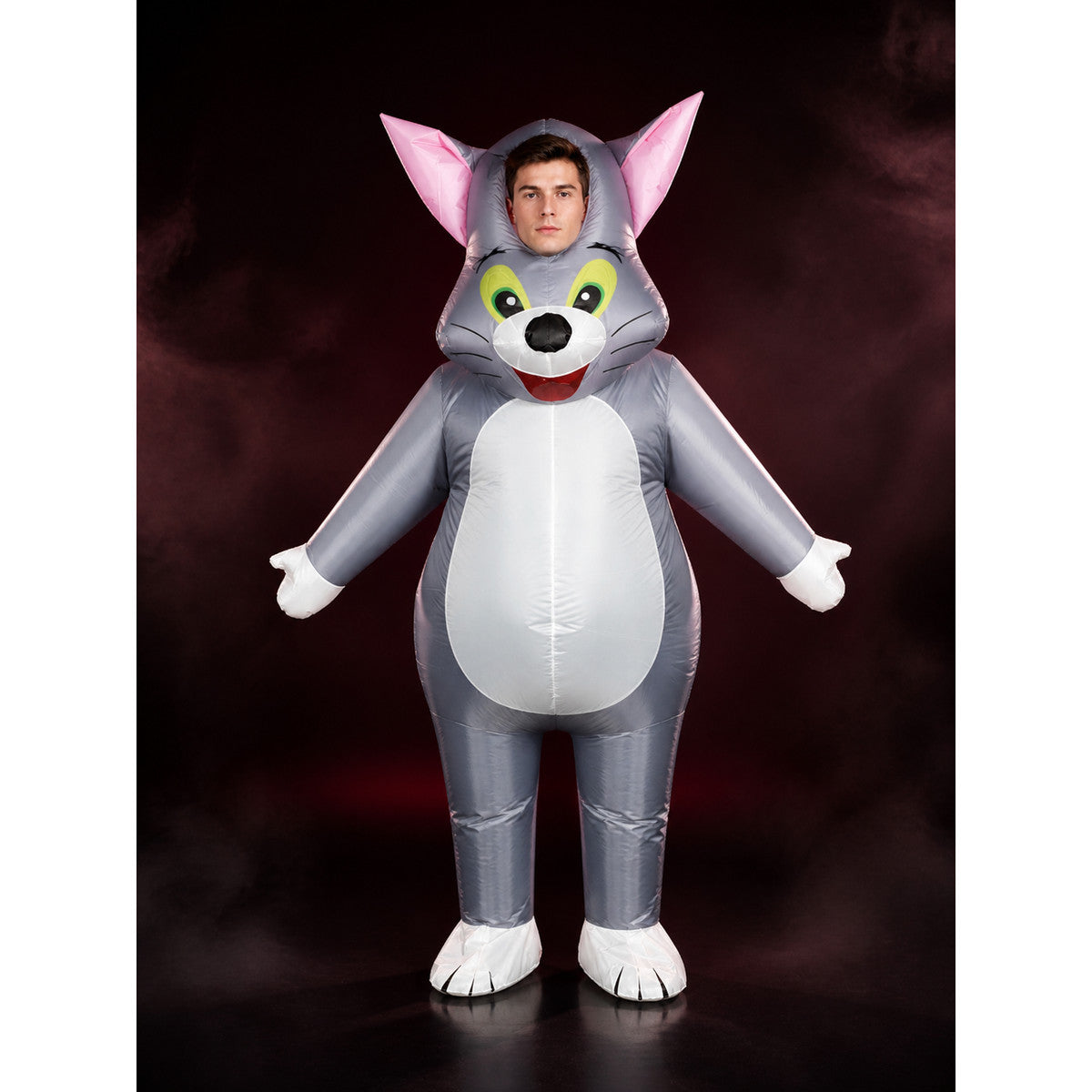 Unisex Cartoon Cat Inflatable Costume for Halloween, Grey Padded Animal Suit main product view