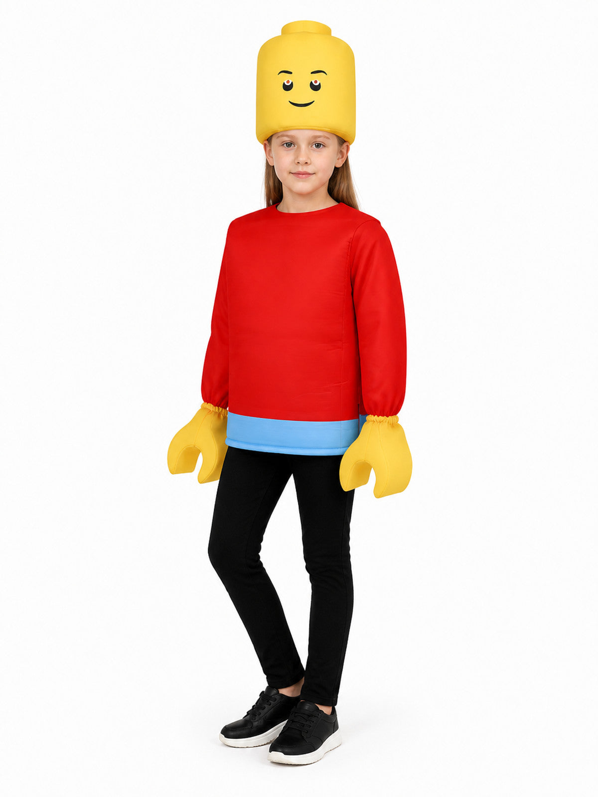 Block Character Costume, Red with Light Blue Trim