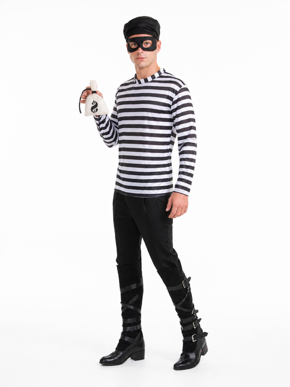 Black-and-White Striped Stage Thief Costume