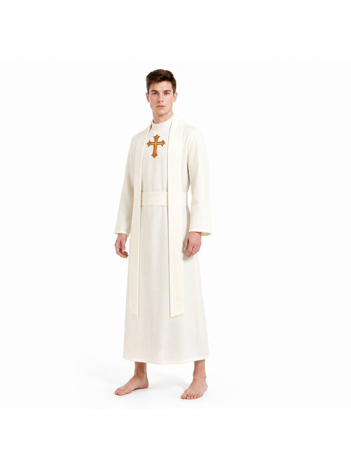 White Cassock with Gold-Tone Cross, 3-Piece Set