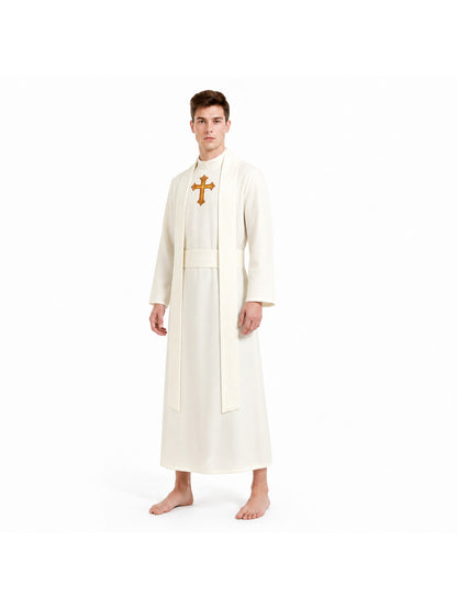White Cassock with Gold-Tone Cross, 3-Piece Set