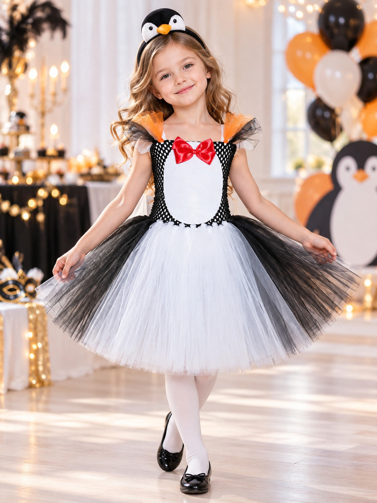 Kids' Penguin Carnival Costume with Headband and Bow