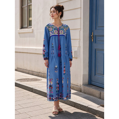 Jumpsuit with a floral print and pink fringe